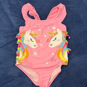 Betsey Johnson Pink Unicorn Ruffle One-Piece Swimsuit
